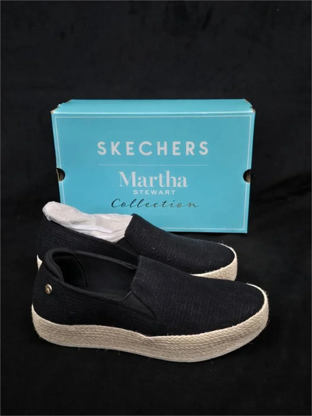 Martha Stewart x Skechers BOBS Sesame Platform Espadrille Slip On Black 10 New
